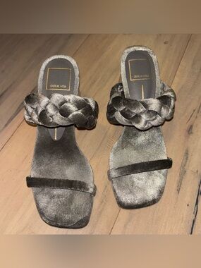 Dolce Vita Women's Braided Velvet Slide Sandals in Gray